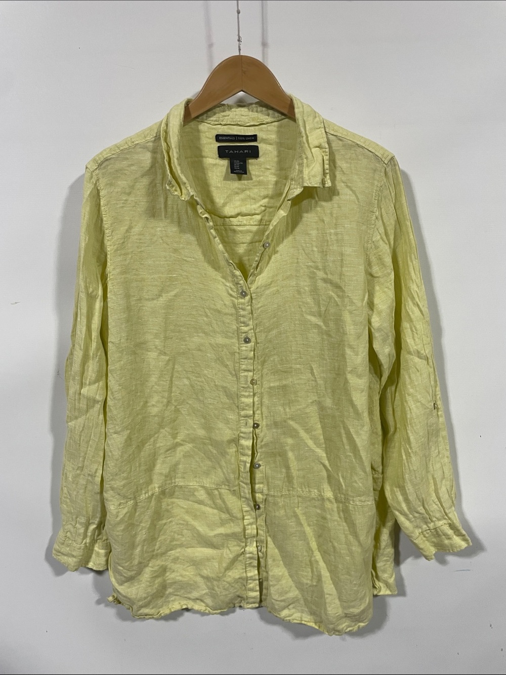 Tahari Light Yellow Linen-Blend Button-Down Women's Shirt